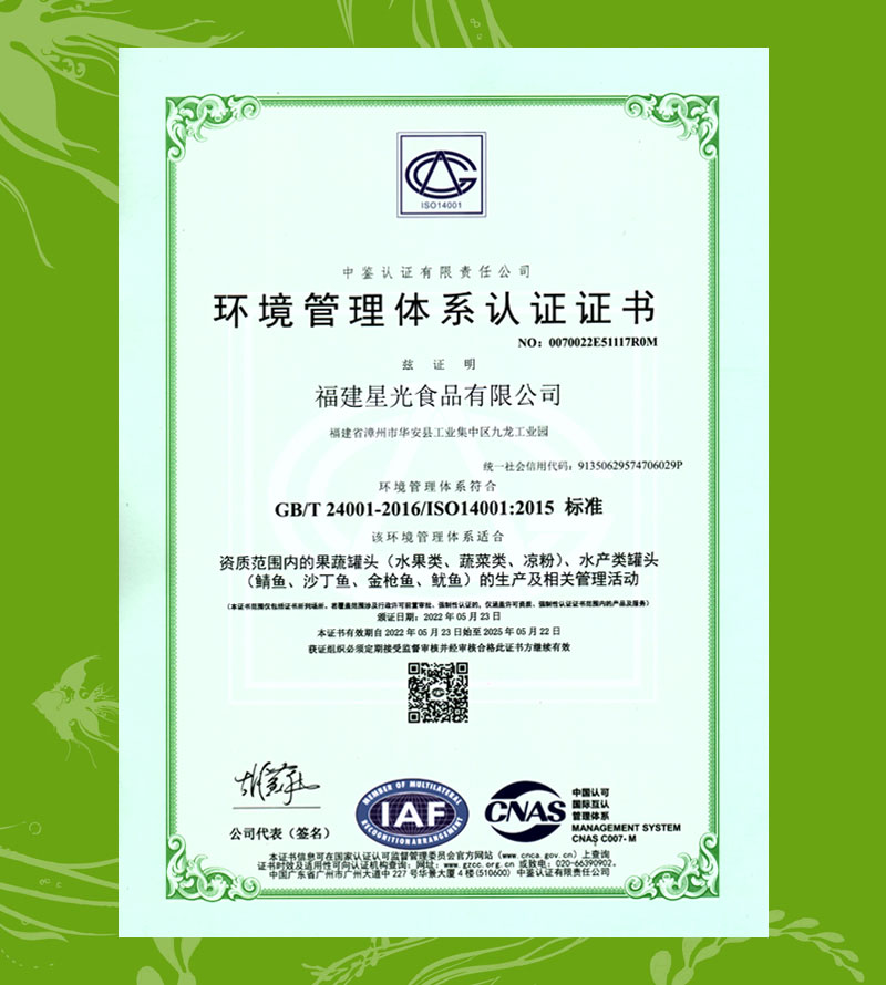 環境管理體系認證證書